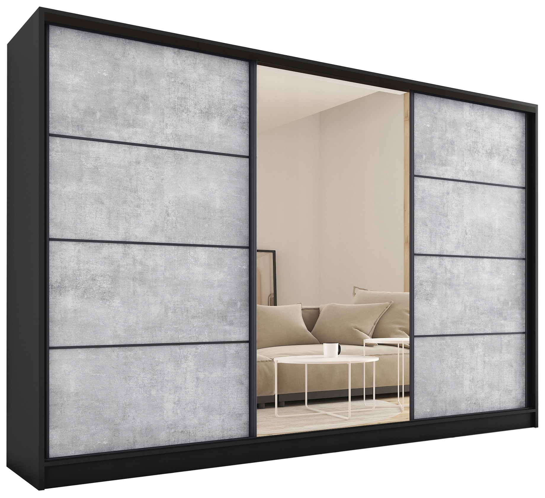 Szafa przesuwna z lustrem 280 cm Loft Beton półki