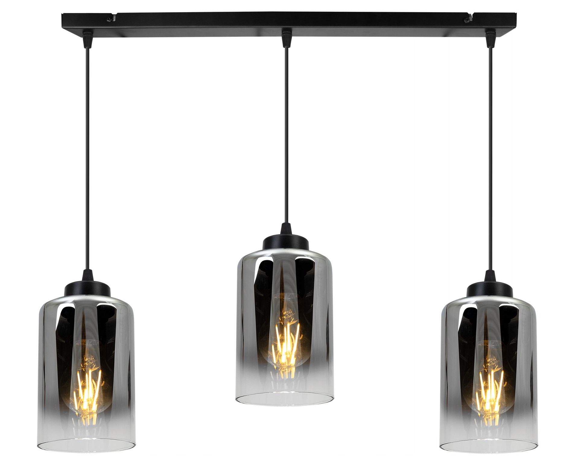 Lampa Sufitowa Wisząca Żyrandol Czarny Loft Potrójna Listwa Glamour Szklana