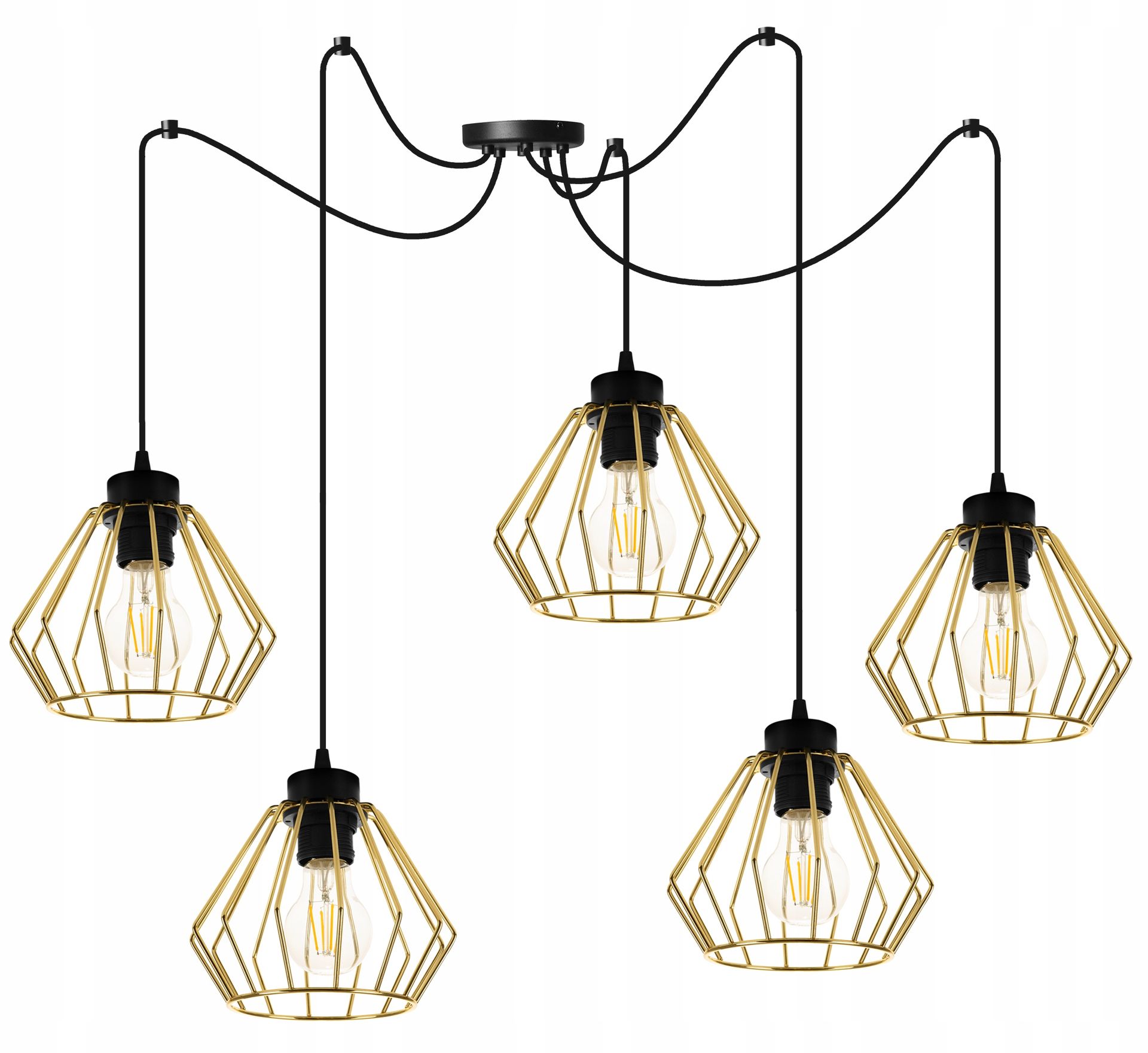 Lampa Sufitowa Wisząca Żyrandol Pająk Złota Loft Nowoczesna Glamour Czarna