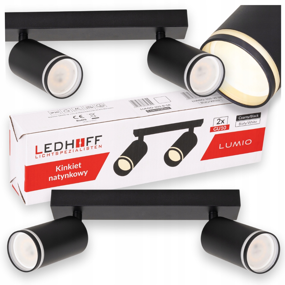 Lampa sufitowa Led Kinkiet ścienny Czarna 2x GU10 Spot Oprawa halogenowa
