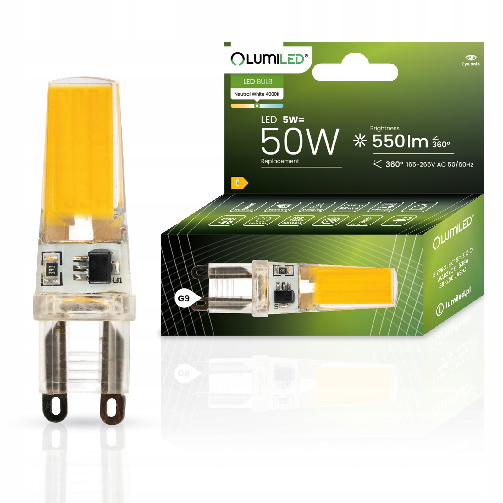 Żarówka Led Kapsułka Mini G9 5W 50W 4000K Neutralna Barwa Cob 230V