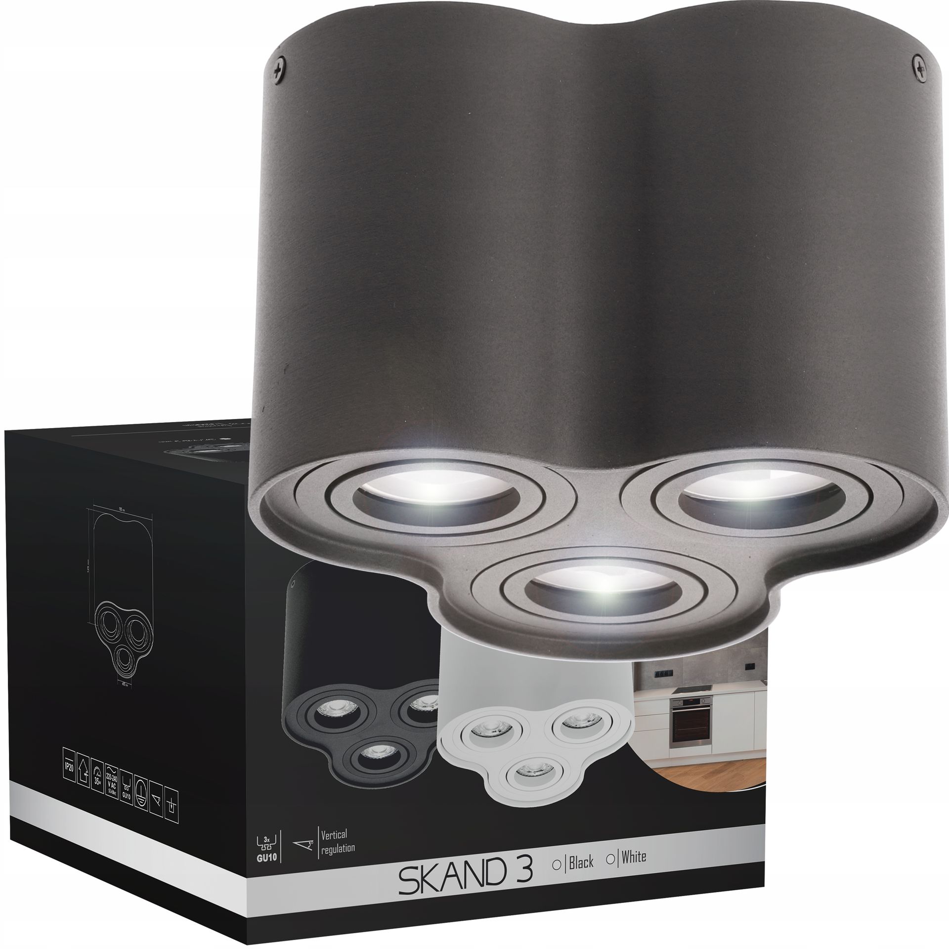 Edo Oprawa Natynkowa Halogenowa Tuba Led Skand 3x GU10 Spot Sufitowa Czarna