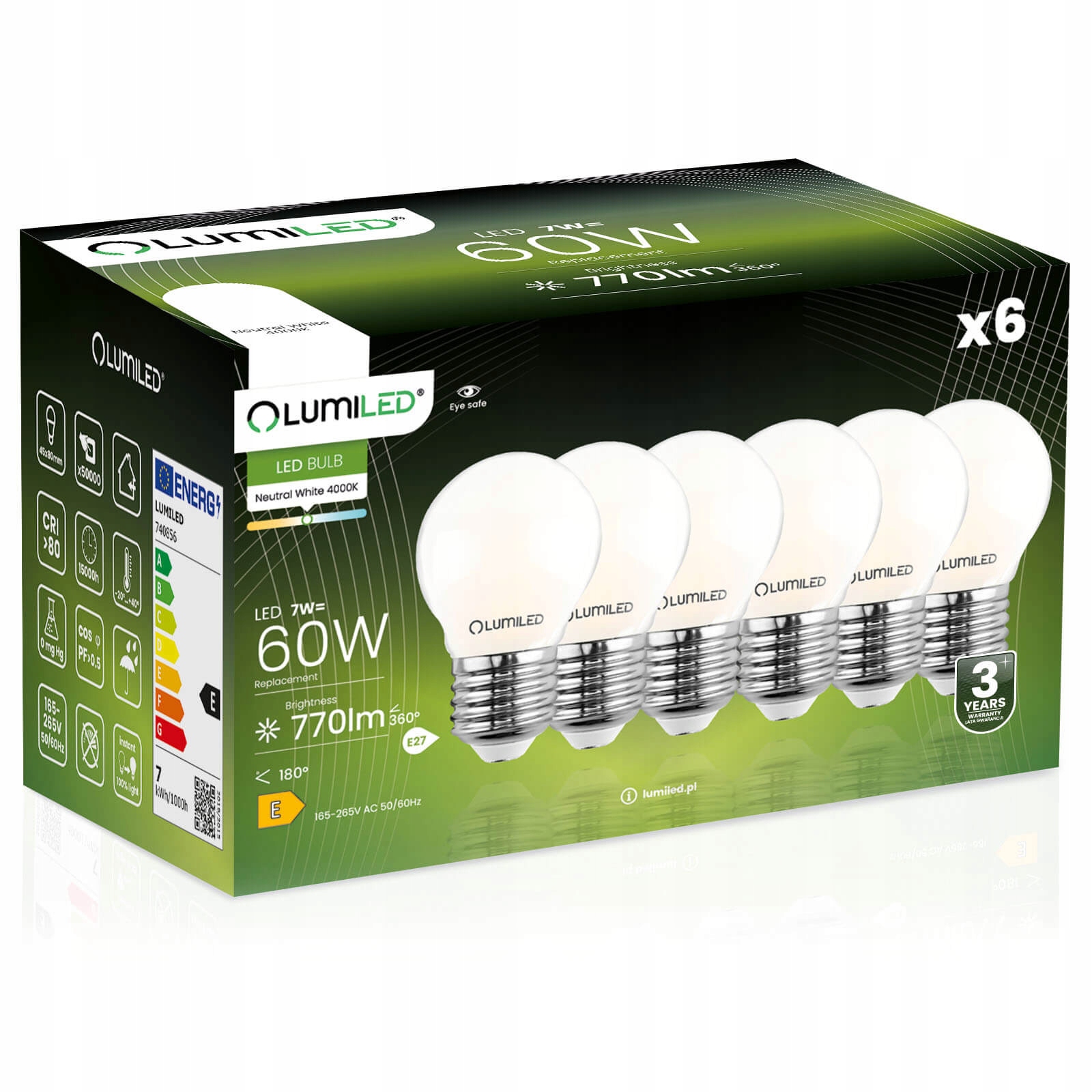 6x Żarówka Led E27 Kulka 7W 60W 4000K Neutralna Filament Mleczna Ozdobna