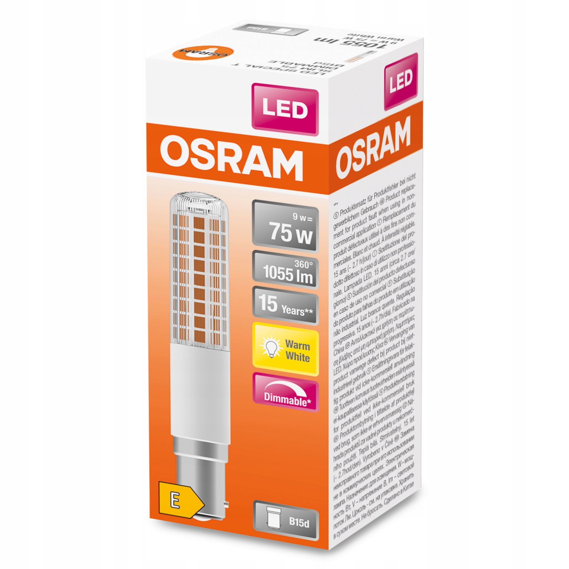 Żarówka Led Osram Special T Slim 75W 9W 230 V B15d 1055lm DIM