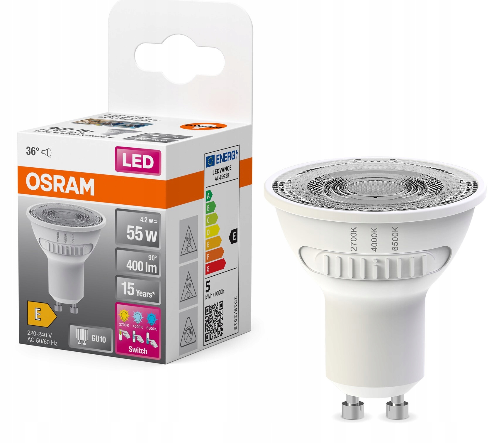 Żarówka Led reflektor Osram 4,2W GU10 regulacja barw 2700K-4000K-6500K