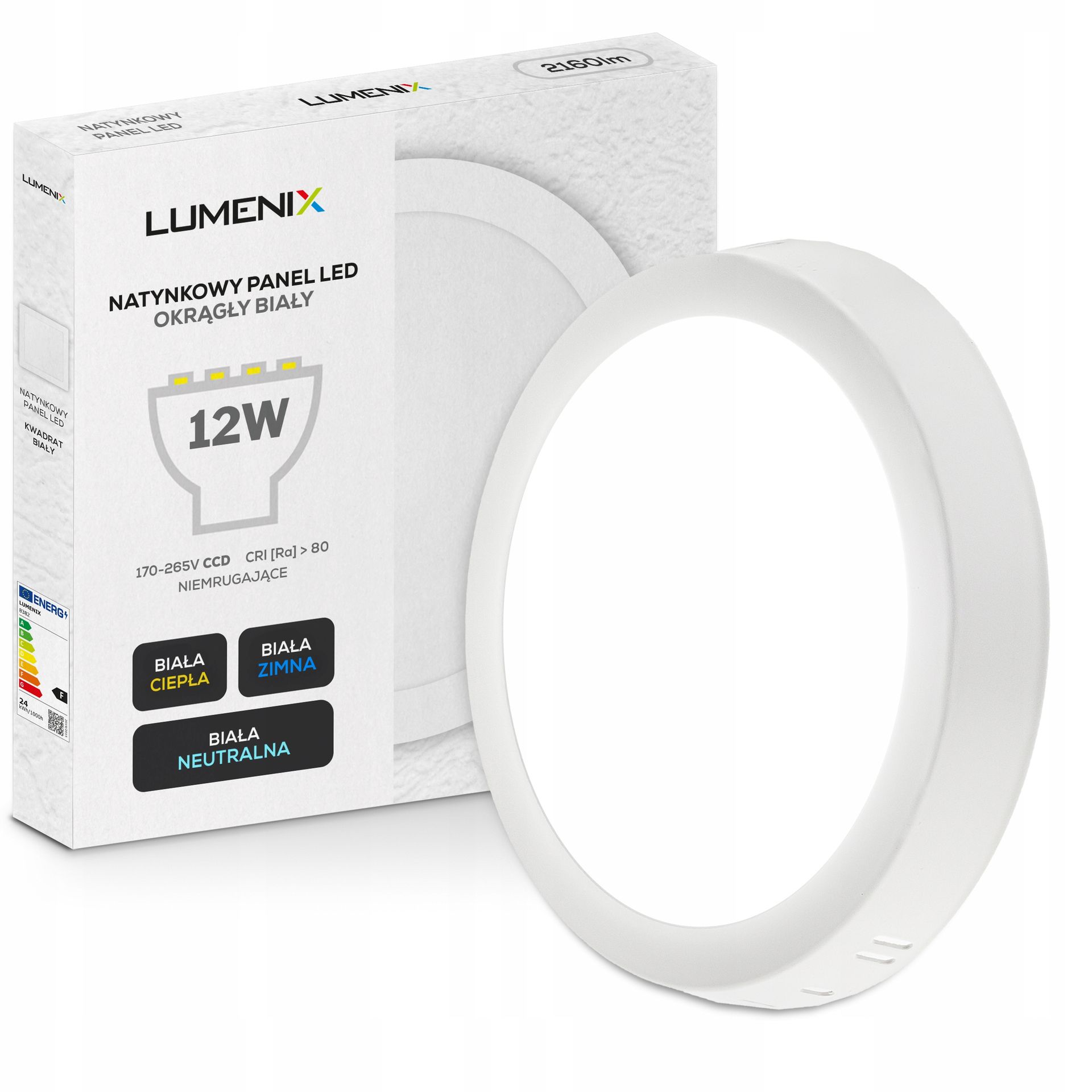 Panel plafon sufitowy Led Natynkowy Okrągły 12W 1080lm Nie mruga CCD Slim