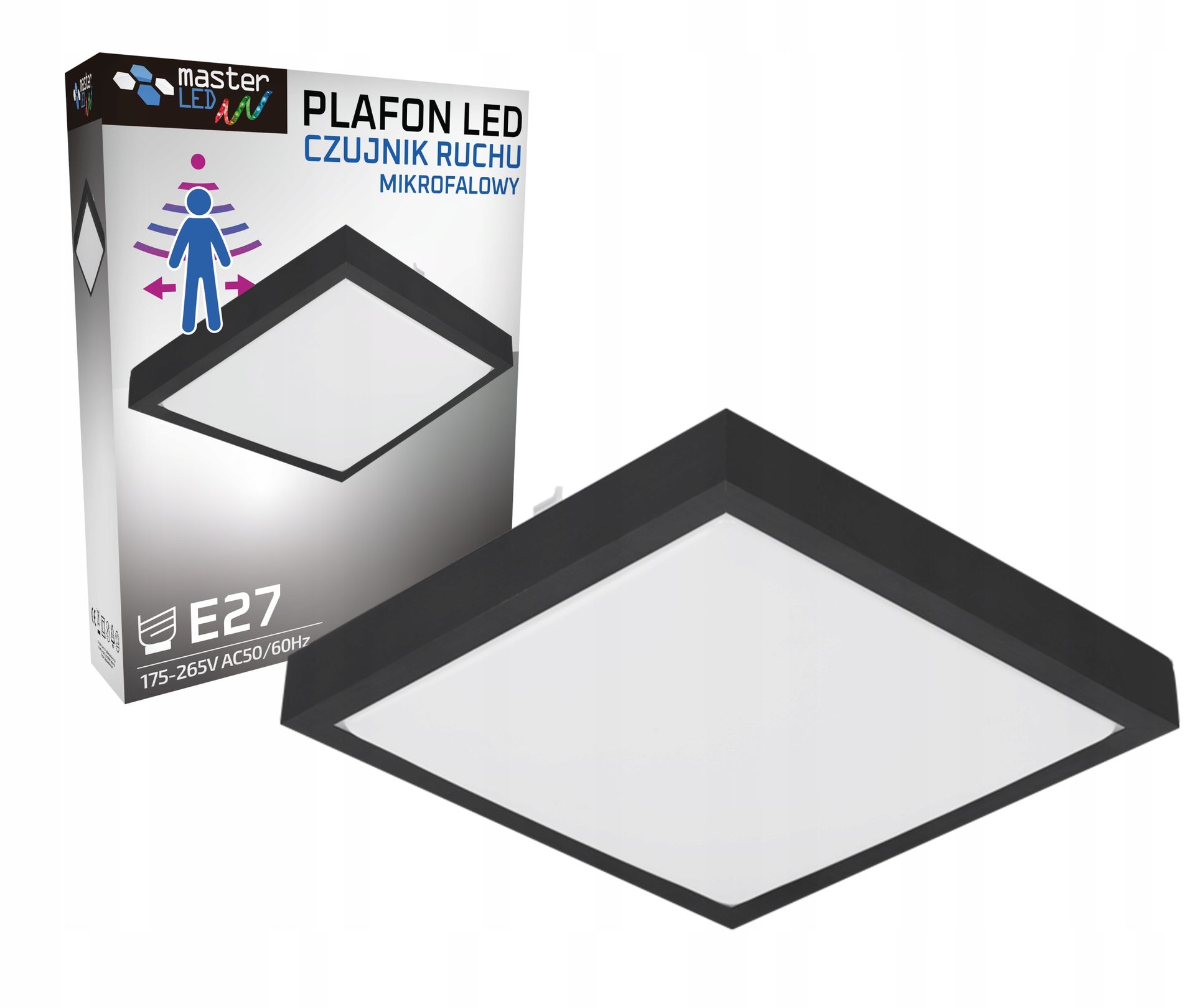Plafon Led 2x E27 oprawa Lampa panel Czujnik Ruchu Mikrofalowy