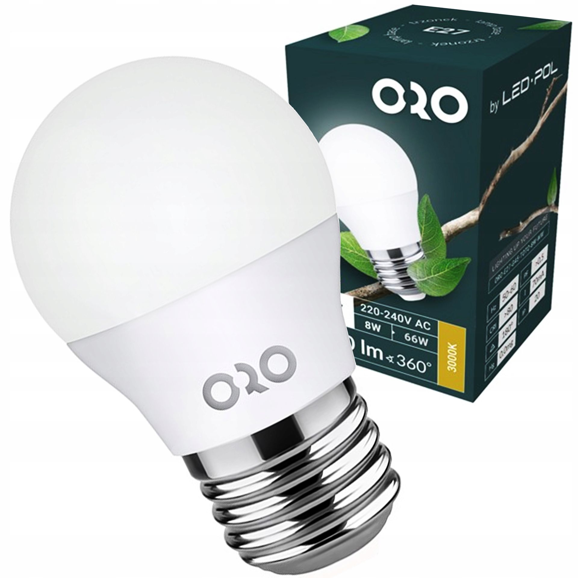 Żarówka Led źródło światła Trzonek E27 G45 Toto 8W-WW 900lm 3000K Oro