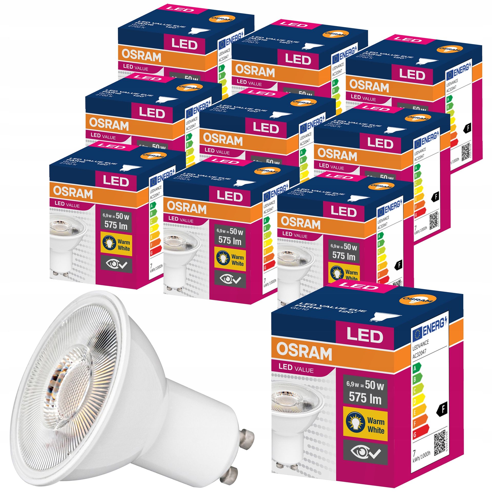 10x Żarówka Led GU10 6,9W 50W 575lm 2700K Osram
