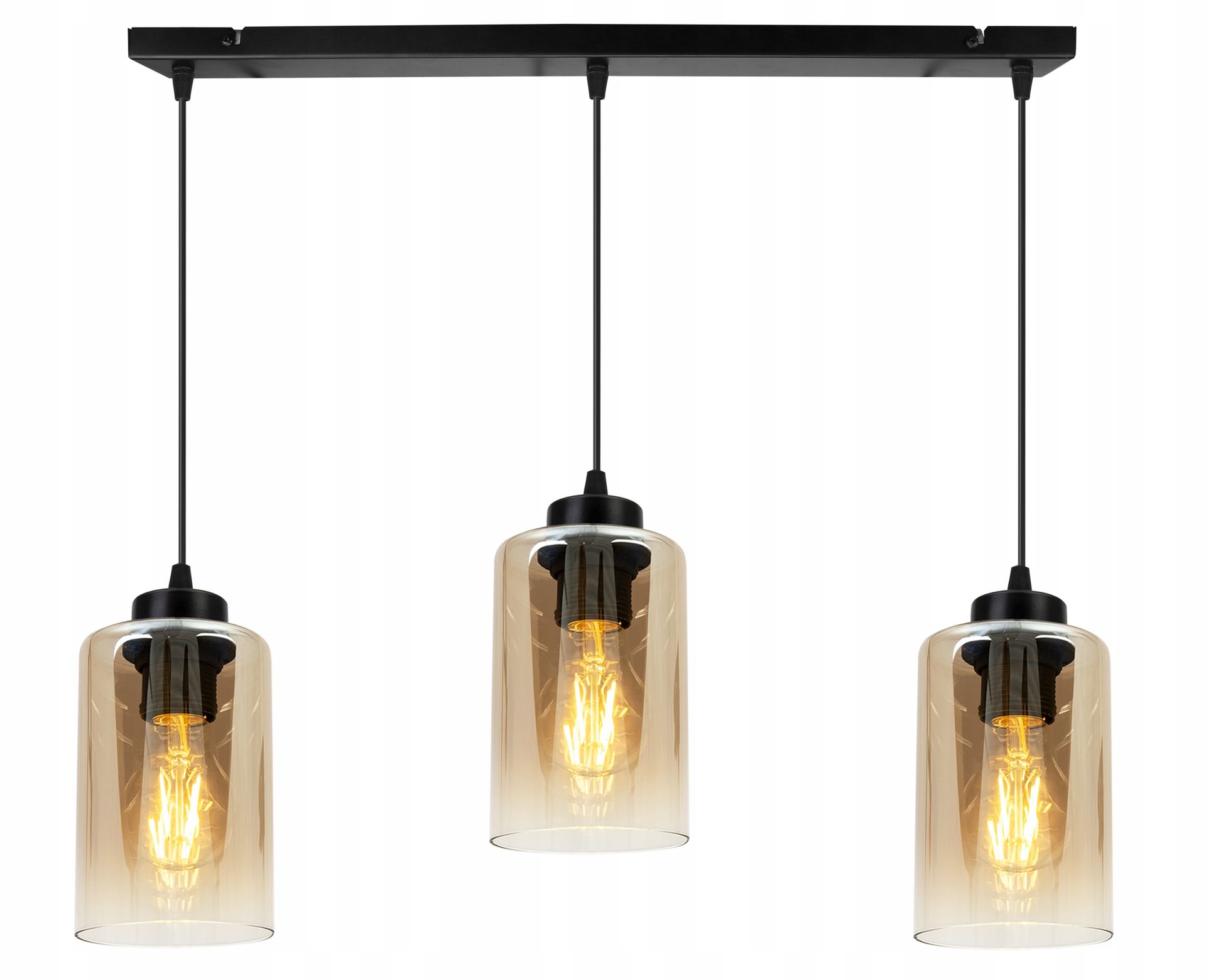 Lampa Sufitowa Wisząca Żyrandol Potrójna Czarna Listwa Szklany