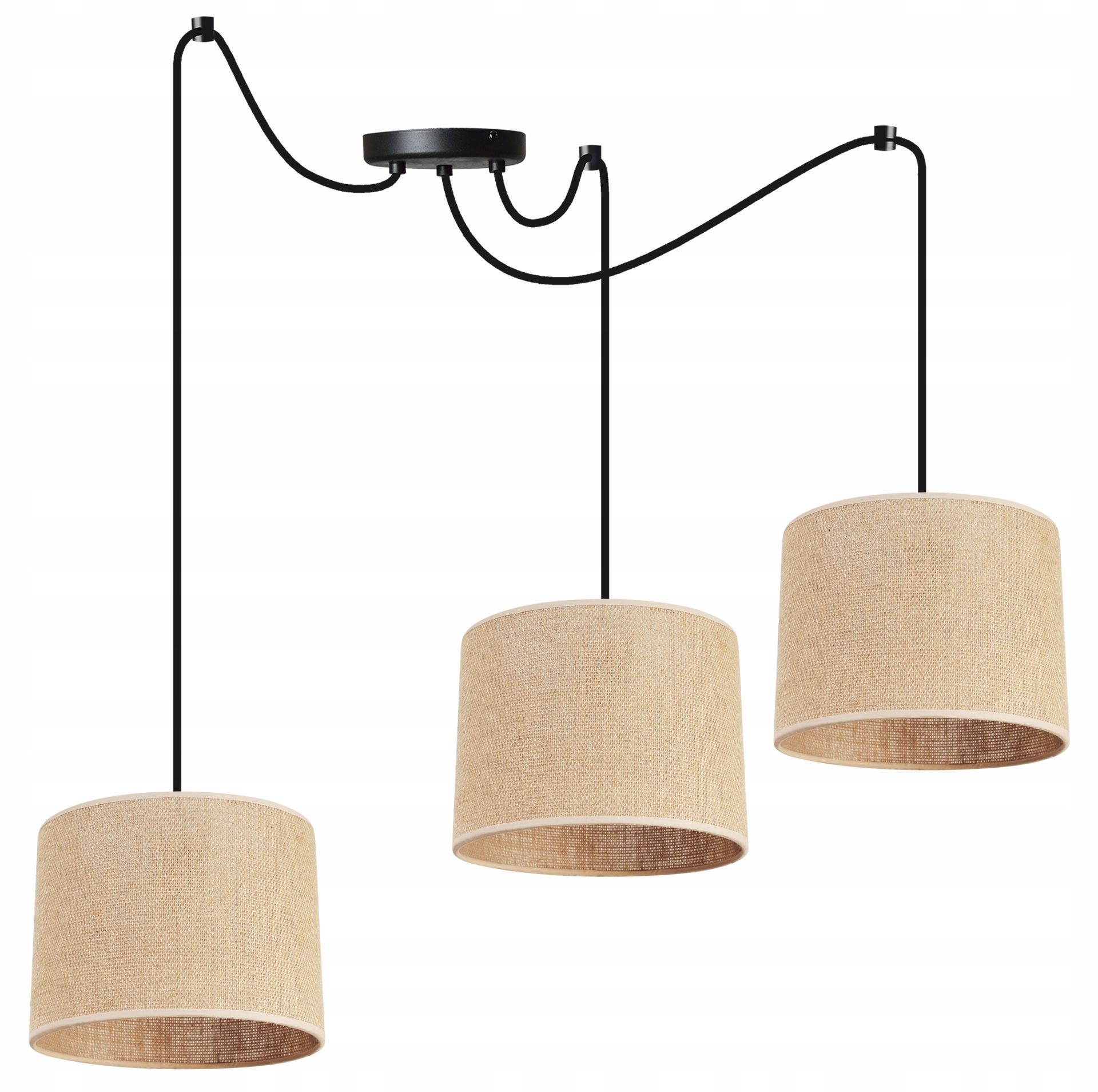 Lampa Wisząca Potrójna Żyrandol Sufitowa Abażur Boho Juta 20 CM Pająk
