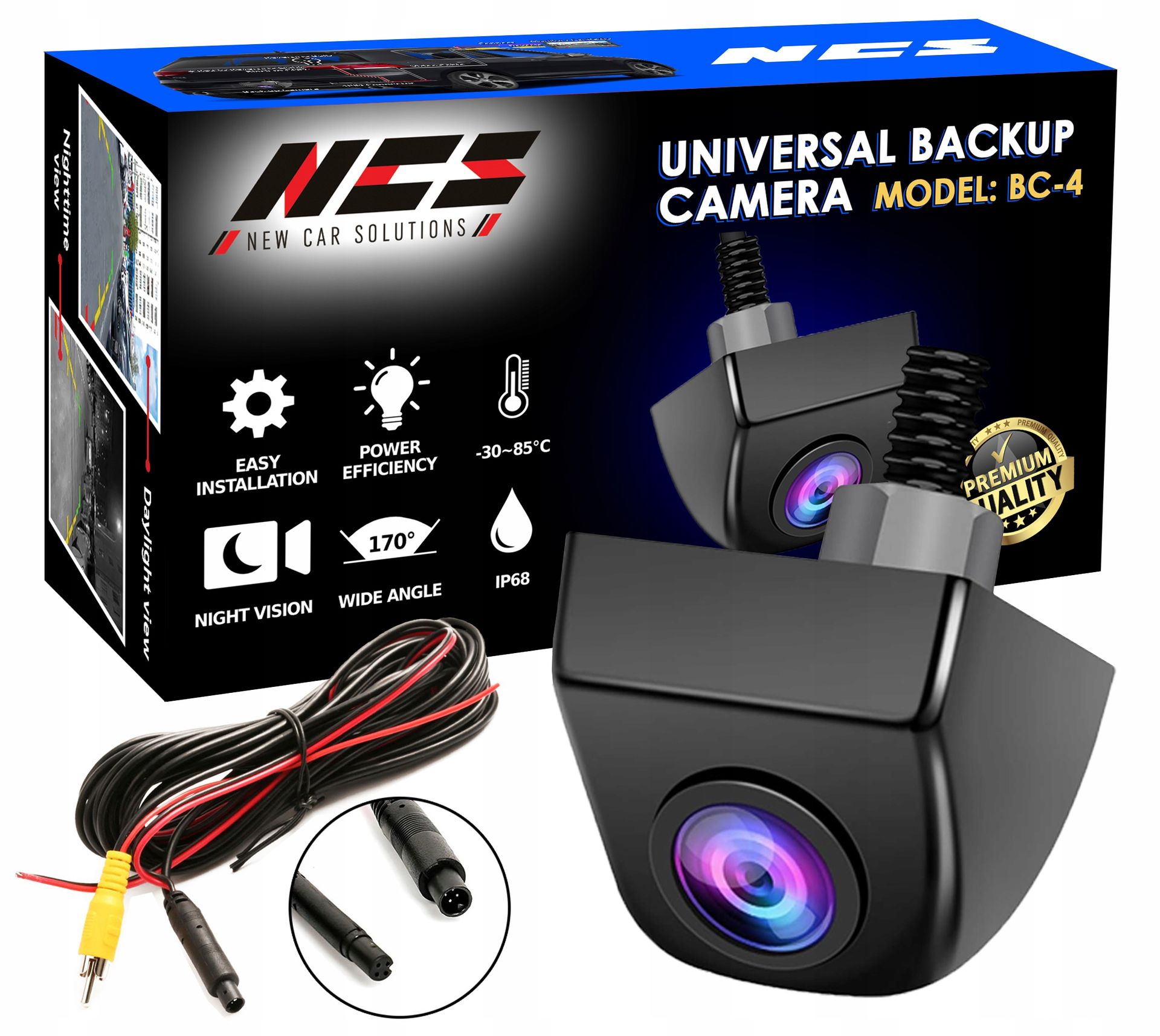 Uniwersalna Metalowa Kamera Cofania Ncs BC-4 1280p Ahd Ntsc Fisheye 170°
