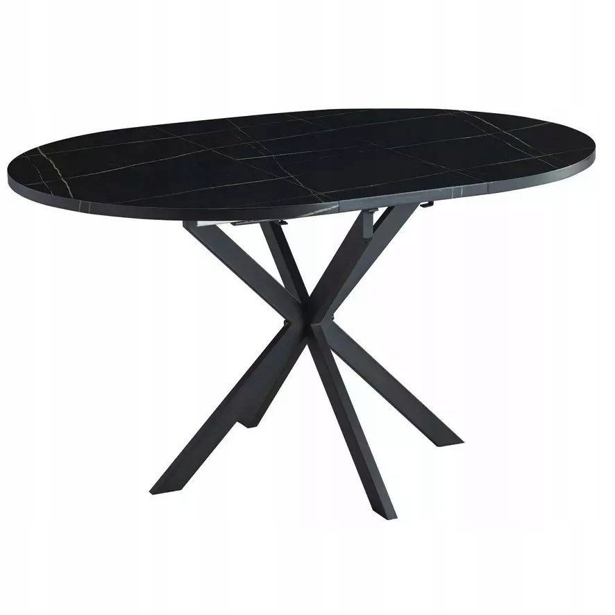 Stół Rozkładany Gaston Fi100cm Czarny Efekt Marmuru/Czarny Styl Loft