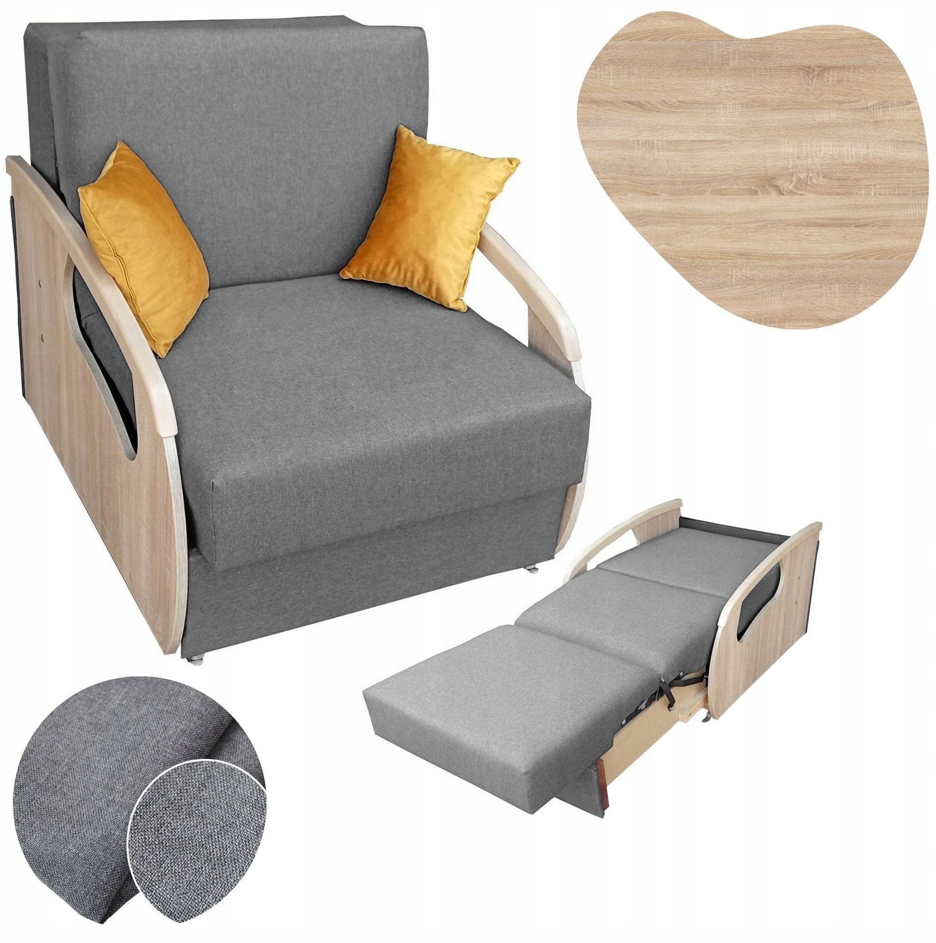 Amerykanka fotel rozkładany sofa do spania Daria I szary sonoma salon pokój