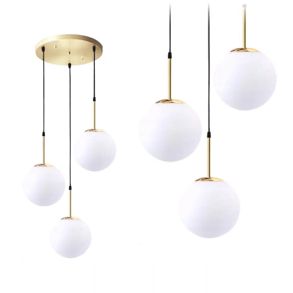 Lampa Wisząca Sufitowa Kule Szklana Złota Biała