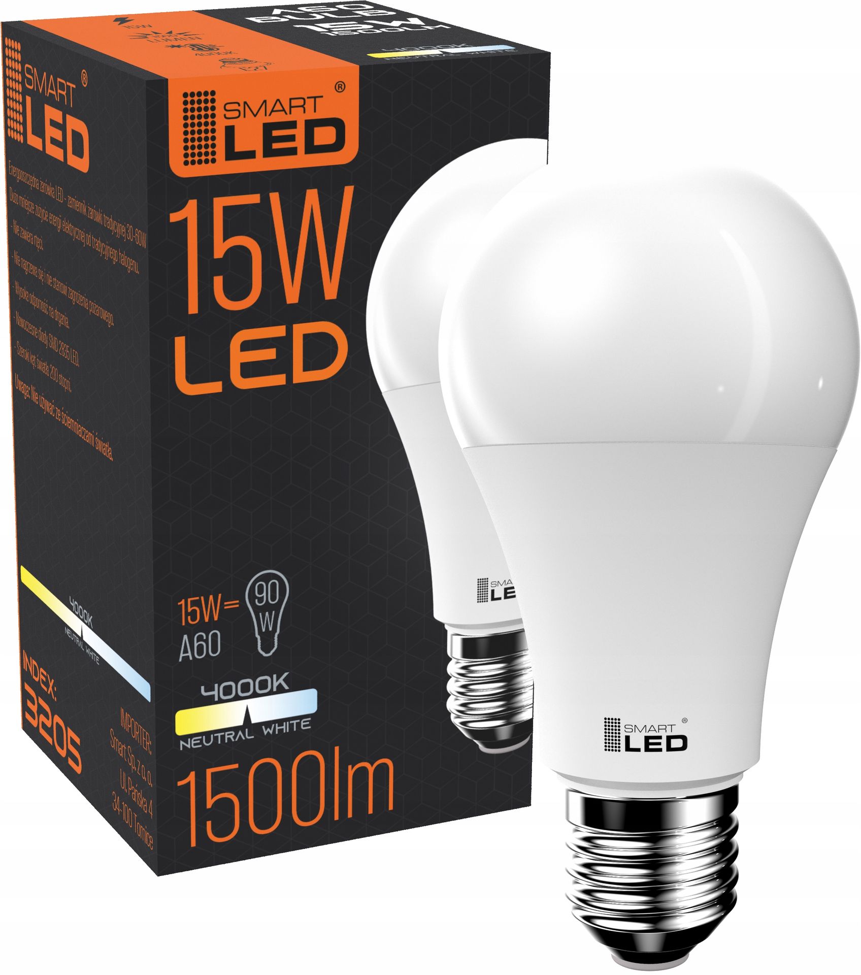 Żarówka E27 SMD2835 Led 15W CCD B. Neutralny