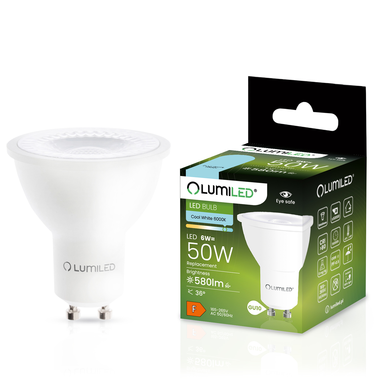 Żarówka Led GU10 6W 50W 580lm 6500K Biała Zimna 36° Premium Lumiled