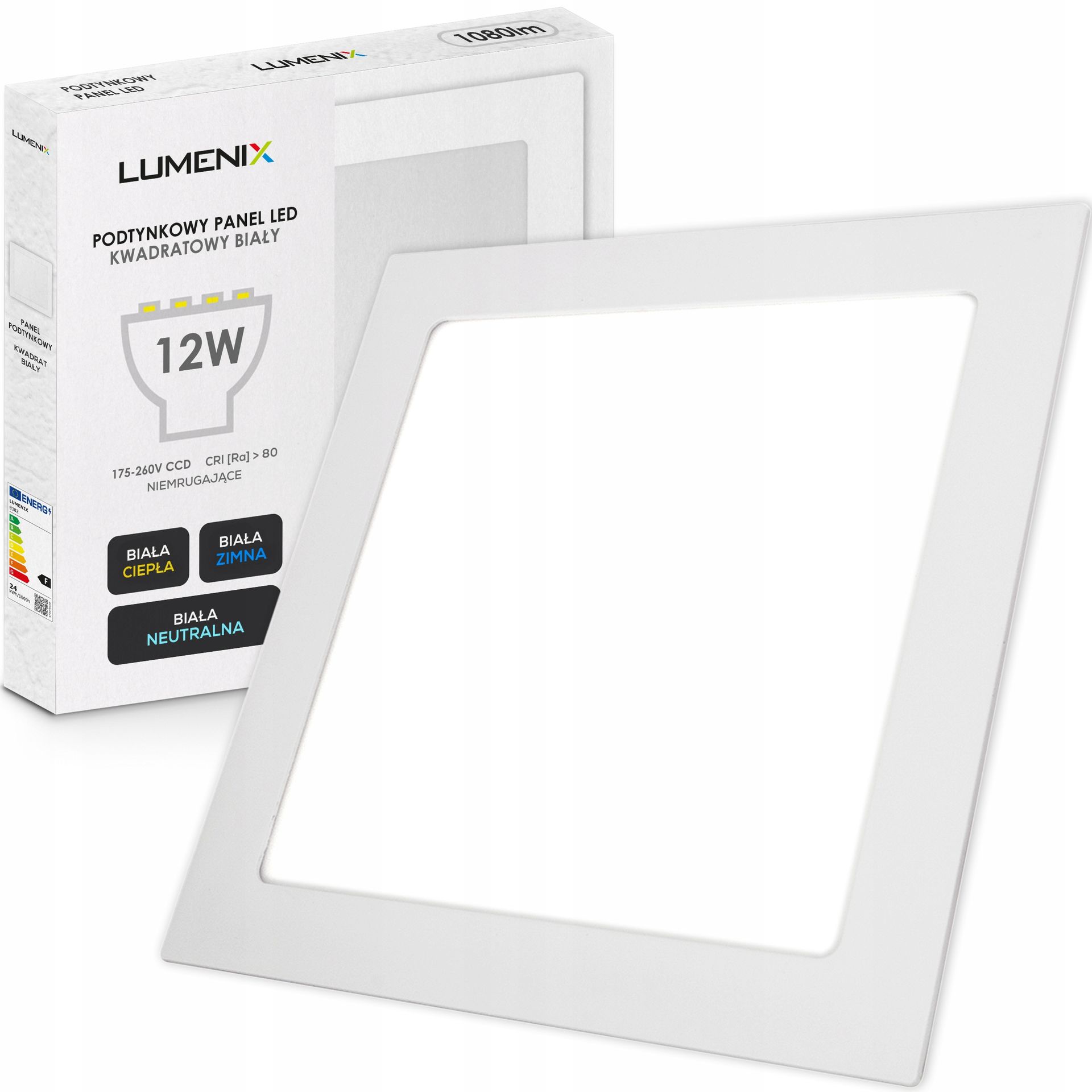 Panel plafon sufitowy Led Podtynkowy Kwadrat 12W 1080lm Nie mruga CCD Slim