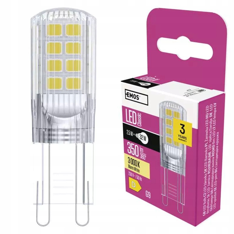 Żarówka Led Classic Jc G9 2,5W =32W 3000K Ciepła Biel 350LM 320st Emos