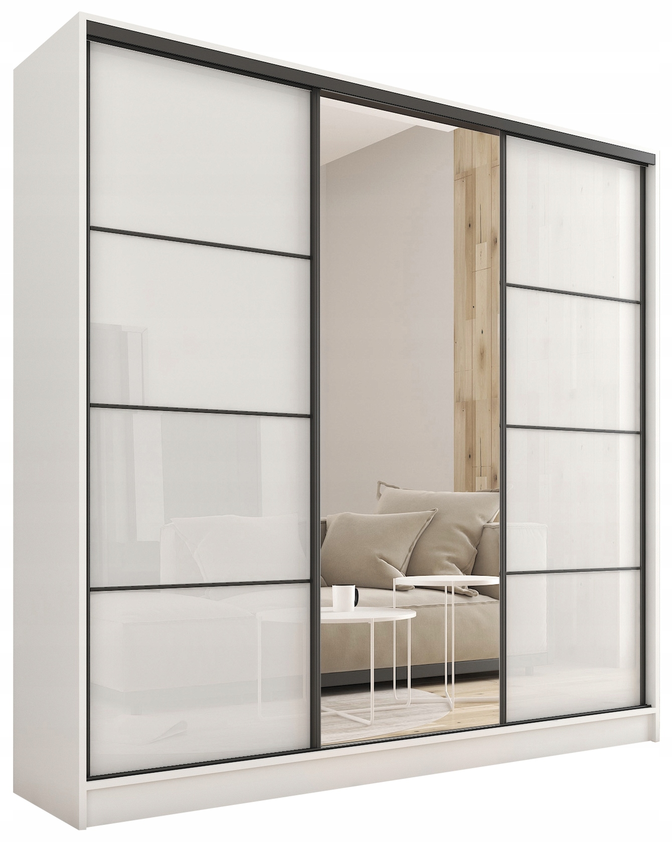 Szafa przesuwna lustro 180 cm biała połysk Loft