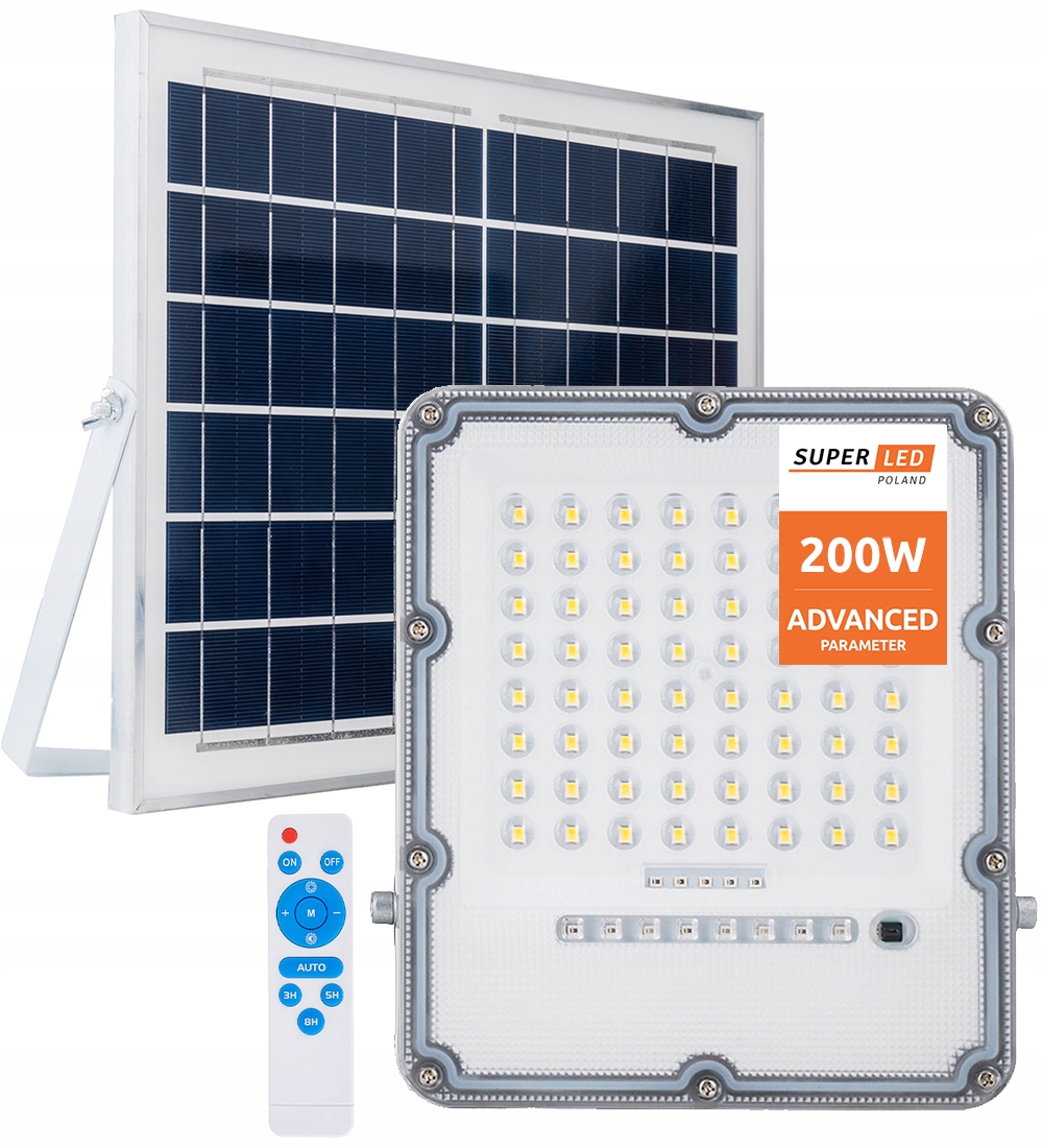 Naświetlacz Halogen Led Solarny 200W z czujnikiem Lampa solarna SuperLED