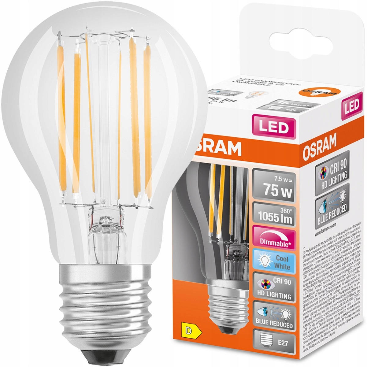 Żarówka Led E27 A60 7,5W 4000K Ściemnialna Osram