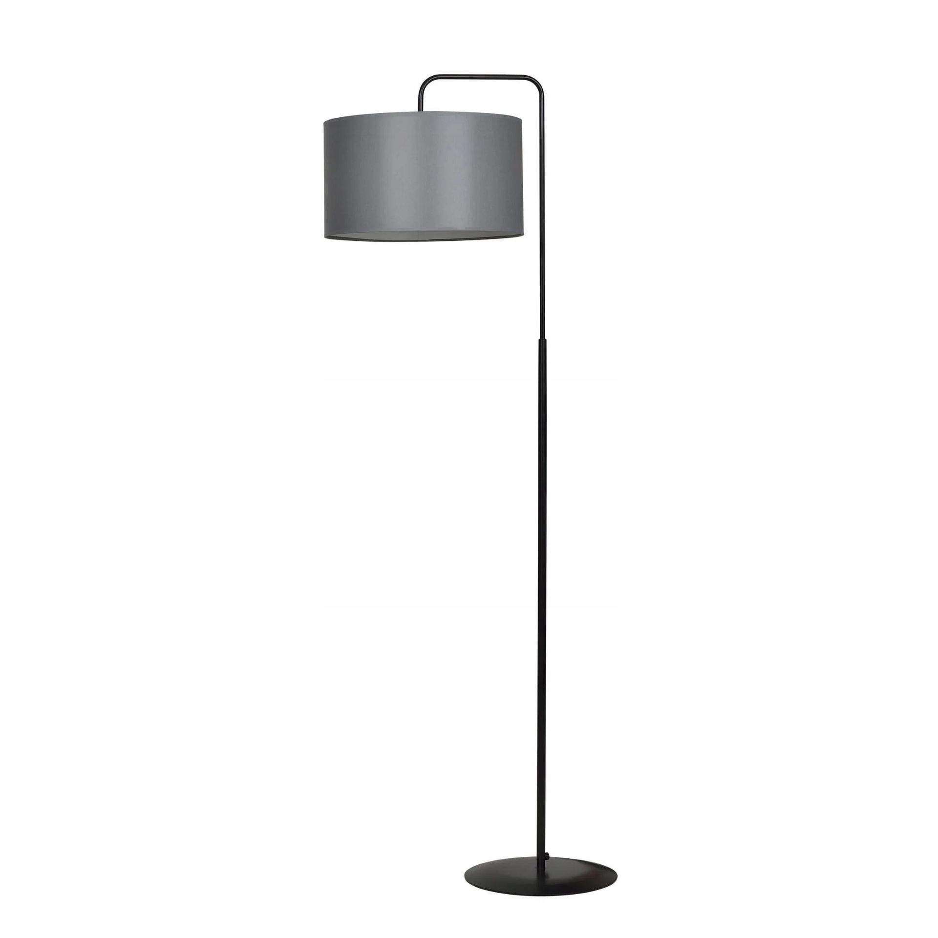Lampa stojąca podłogowa czarna z szarym abażurem 150 cm do salonu Emibig