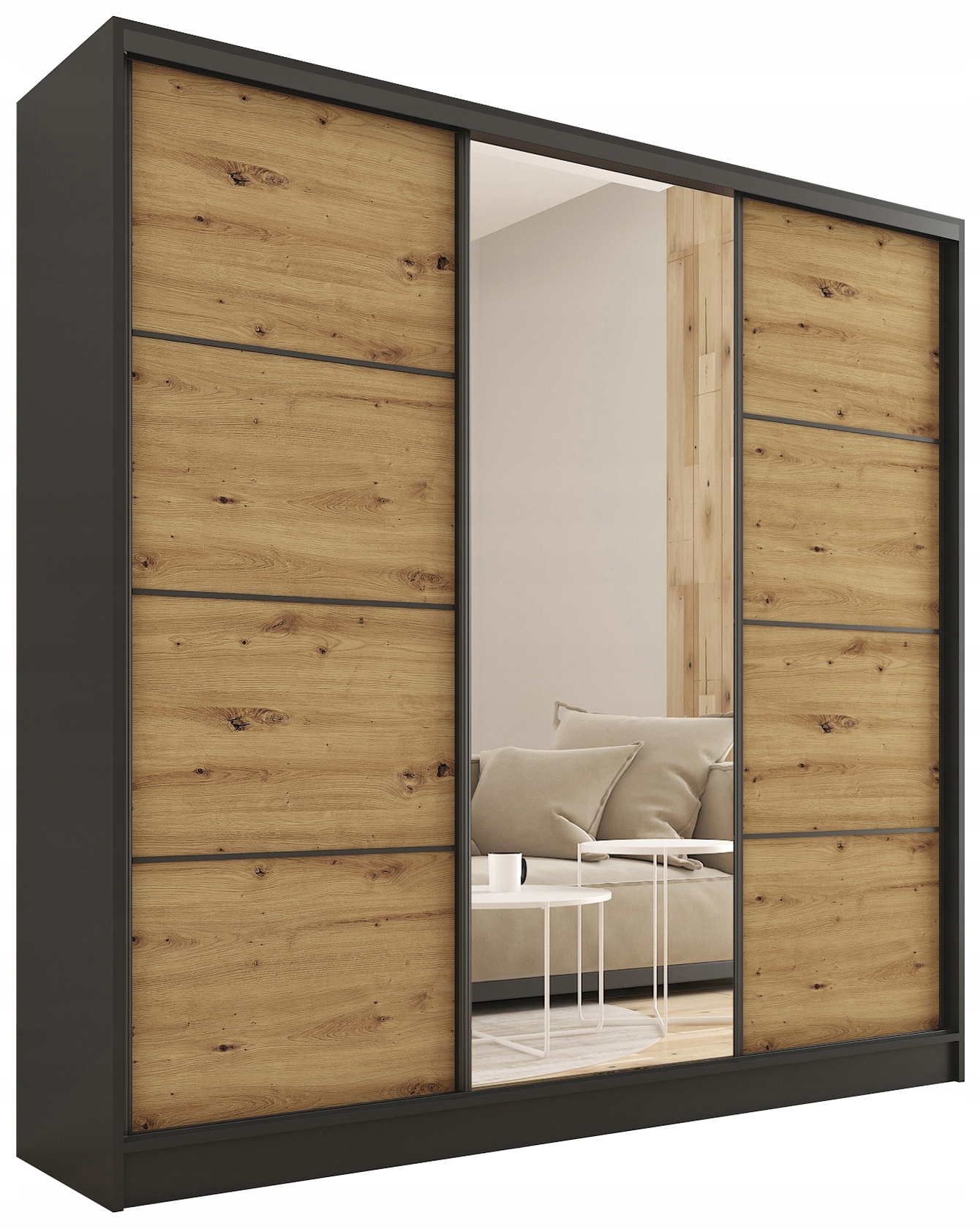 Szafa przesuwna z lustrem 180 czarny artisan Loft