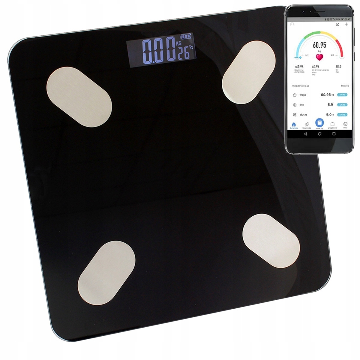 Waga Łazienkowa Analityczna Szklana Aplikacja Bmi Pomiar Tłuszczu 180kg