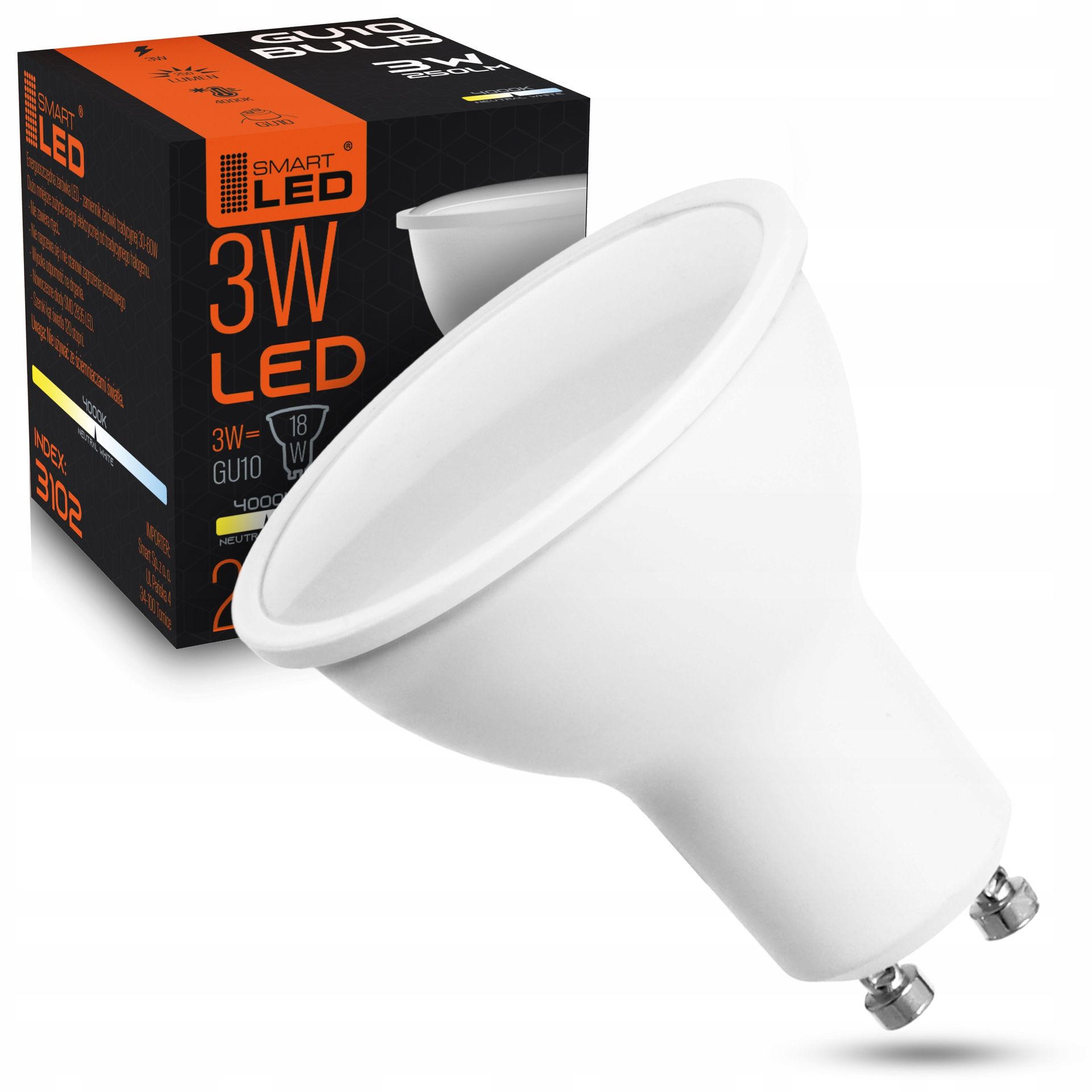 Żarówka Led GU10 3W Neutralna Biała Halogenowa Energooszczędna Nie Mruga