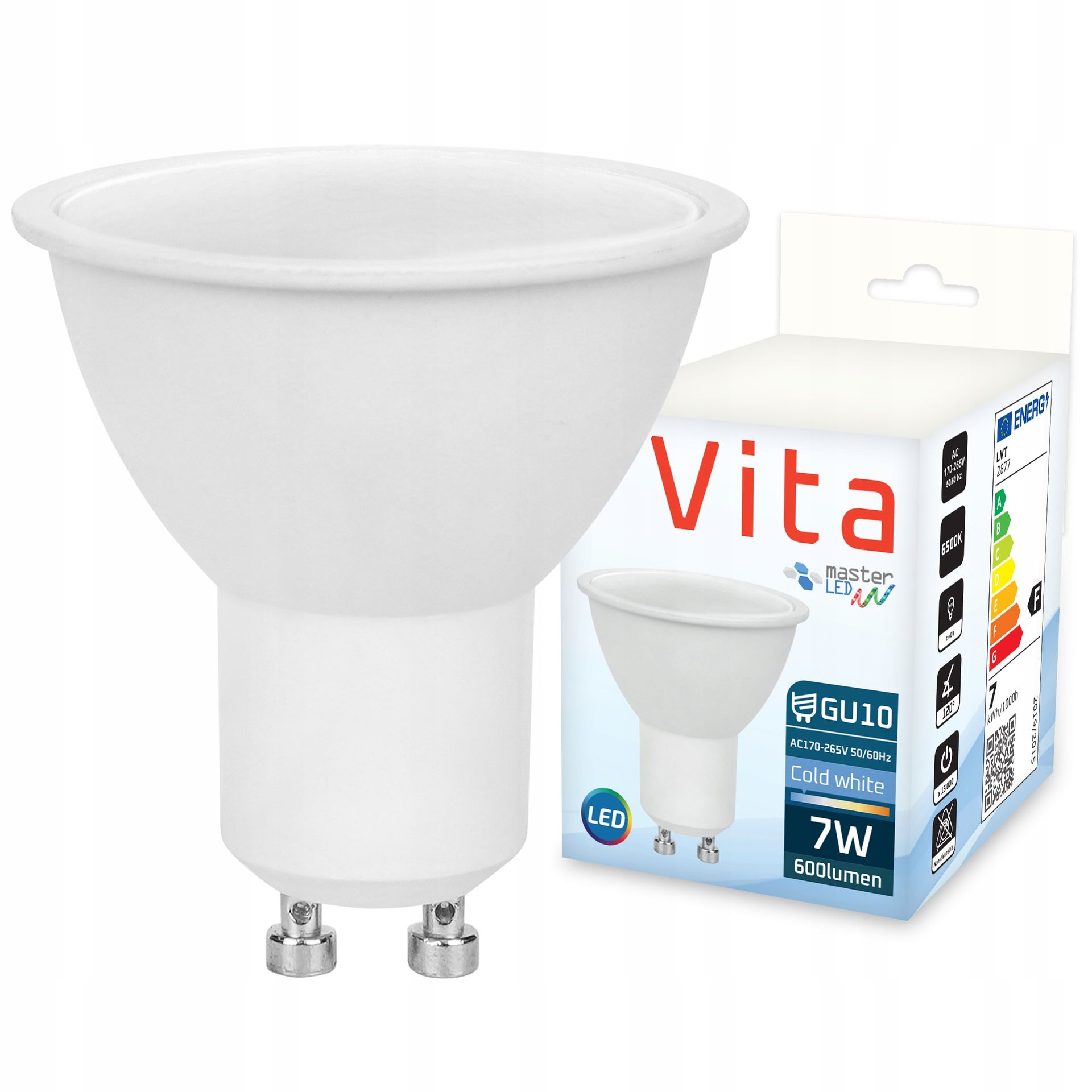 Żarówka Led GU10 7W biały zimny 6500K 230V Mocna Niemrugająca Premium