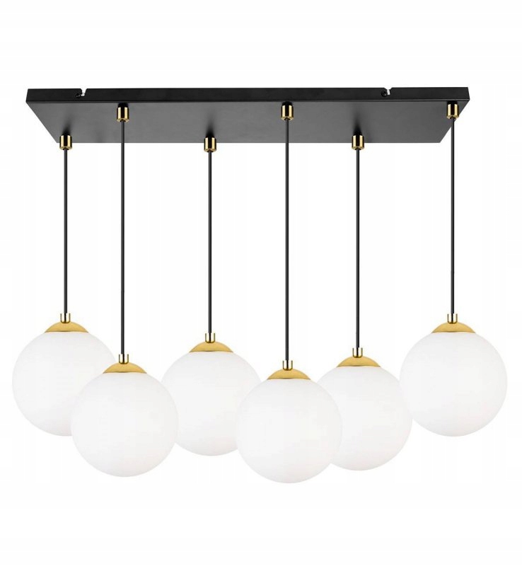 Lampa Wisząca Czarna Złota Chrom Kule Białe Florence Light Home