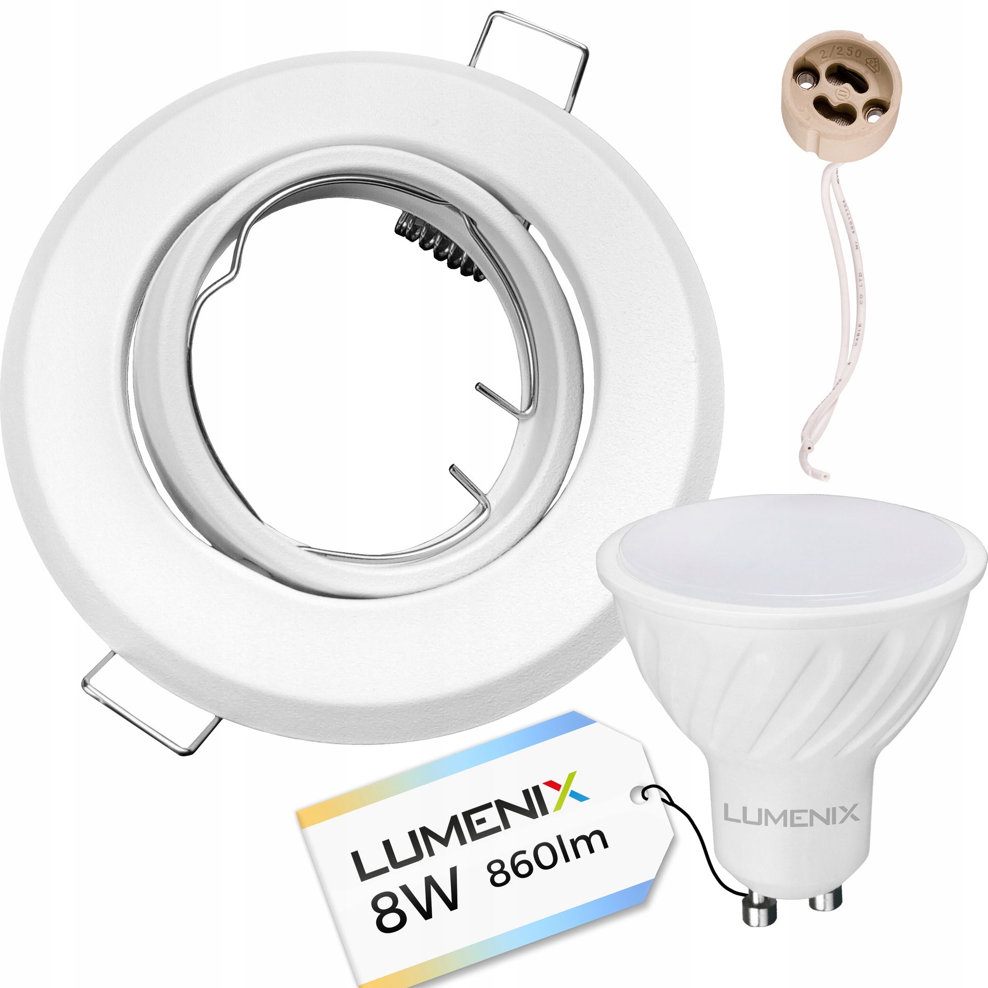 Zestaw Żarówka GU10 8W Led Oprawa Sufitowa Podtynkowa Biała Okrągła