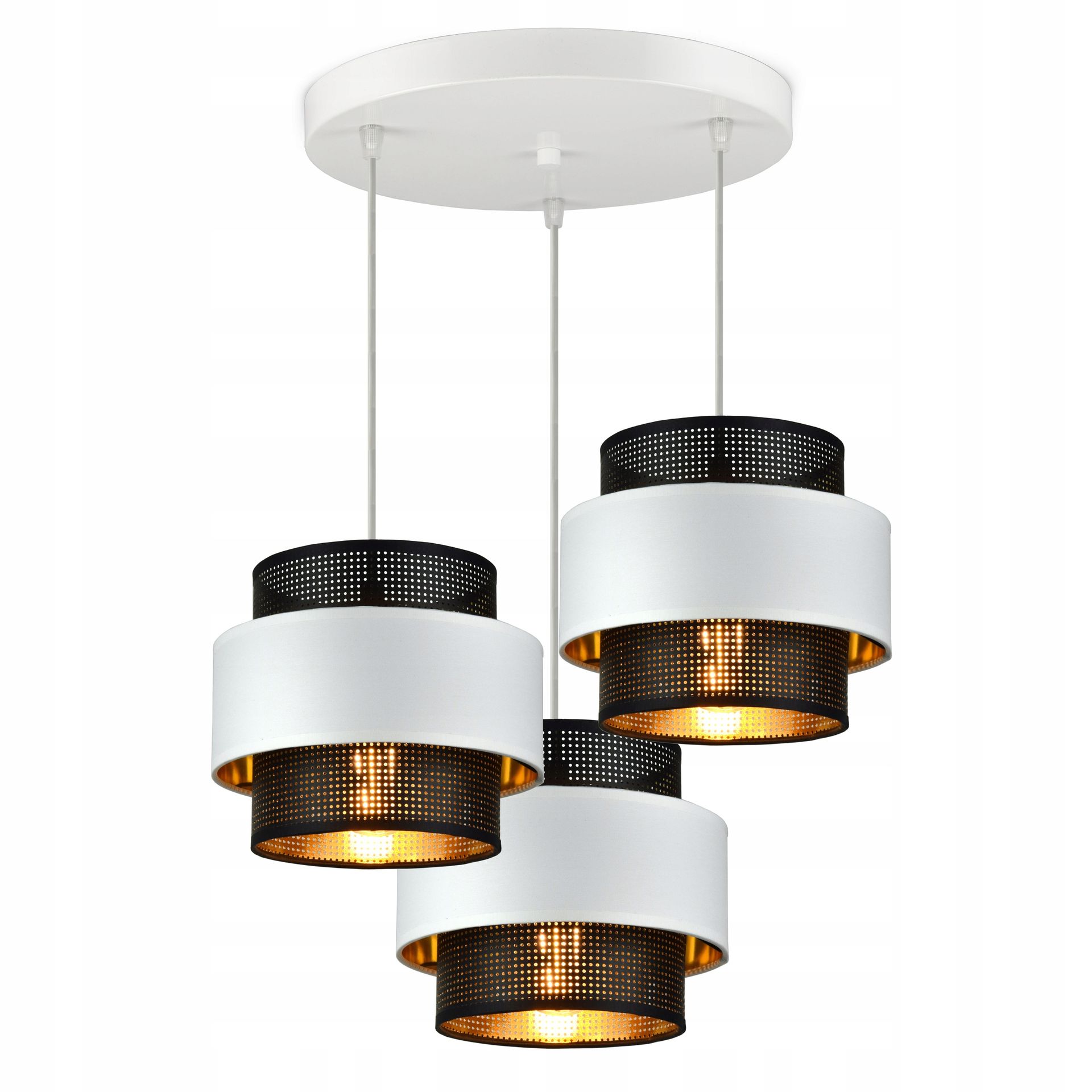 Lampa Wisząca Żyrandol Glamour Biała Czarna Złota