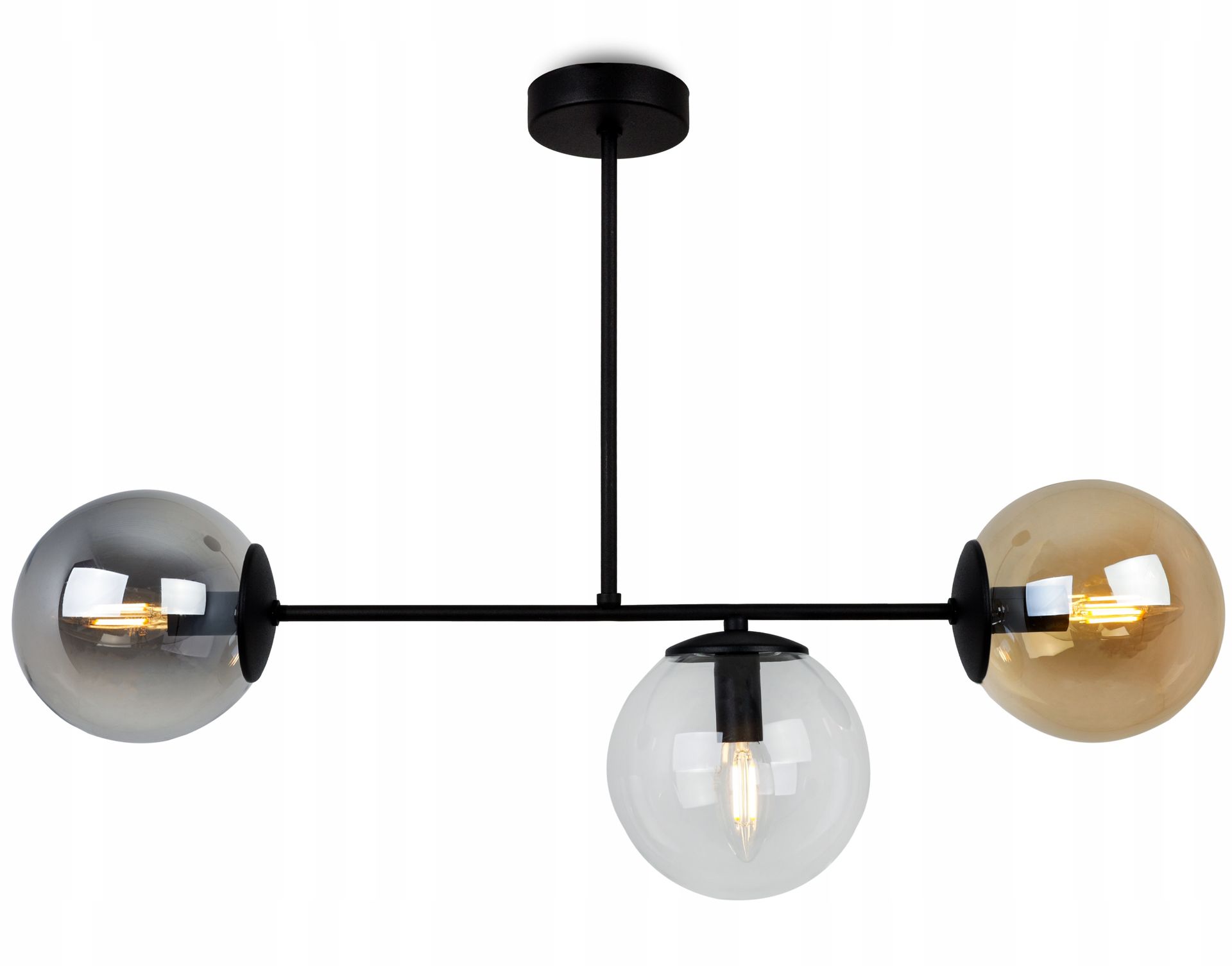 Lampa Sufitowa Wisząca Czarny Żyrandol Szklane Kule Potrójna Kolorowa Loft