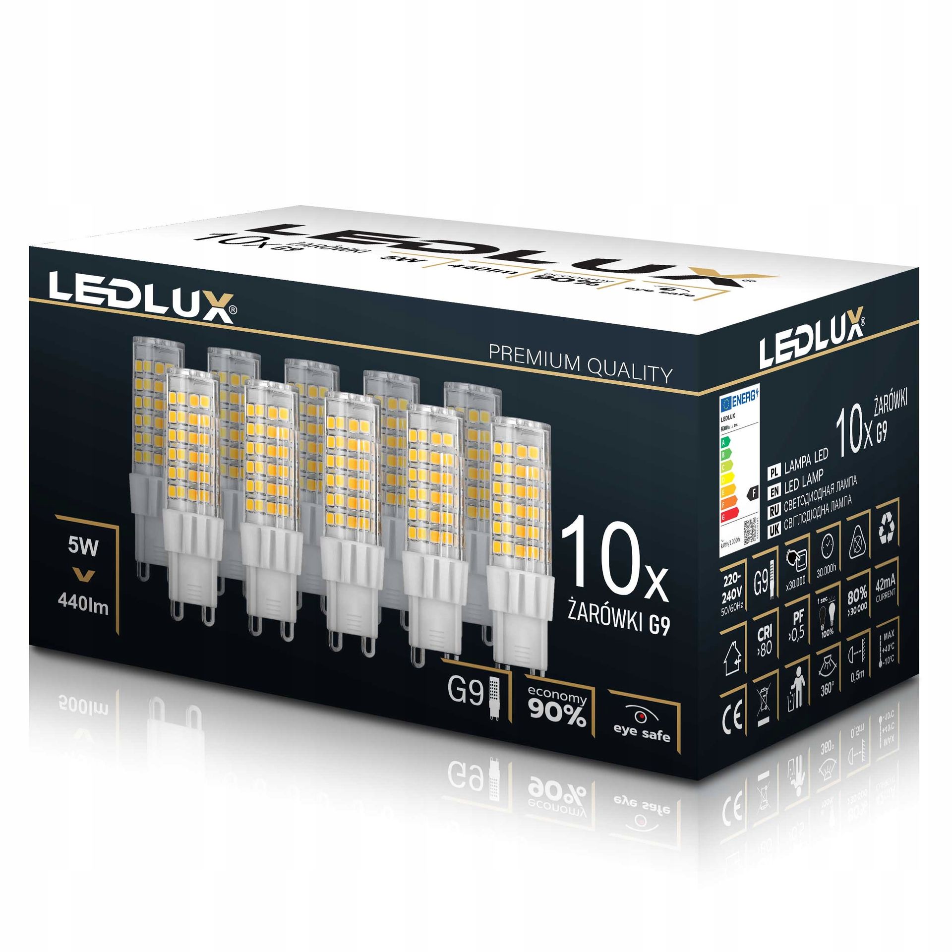10X Żarówka Led G9 5W =55W ciepła neutralna zimna Premium Ledlux nie mruga