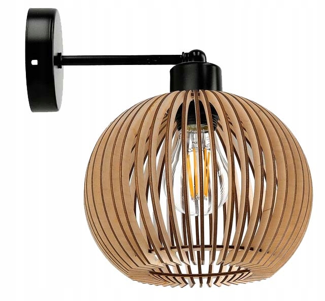 Lampa Kinkiet E27 ścienny stały loft Kula Drewno
