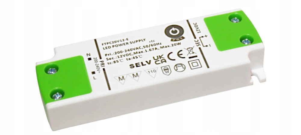 zasilacz Led 12V/1.67A CV, compact plastic case. Se-vf series