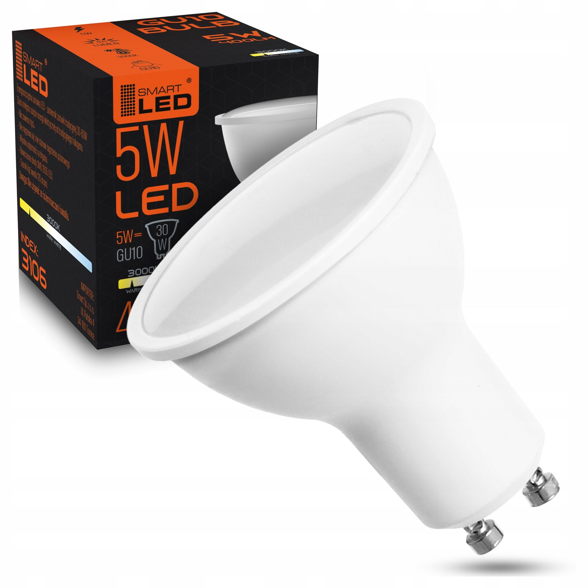 Żarówka Led GU10 2835 Smd 5W RA80 Ciepła Biała Energooszczędna nie mruga