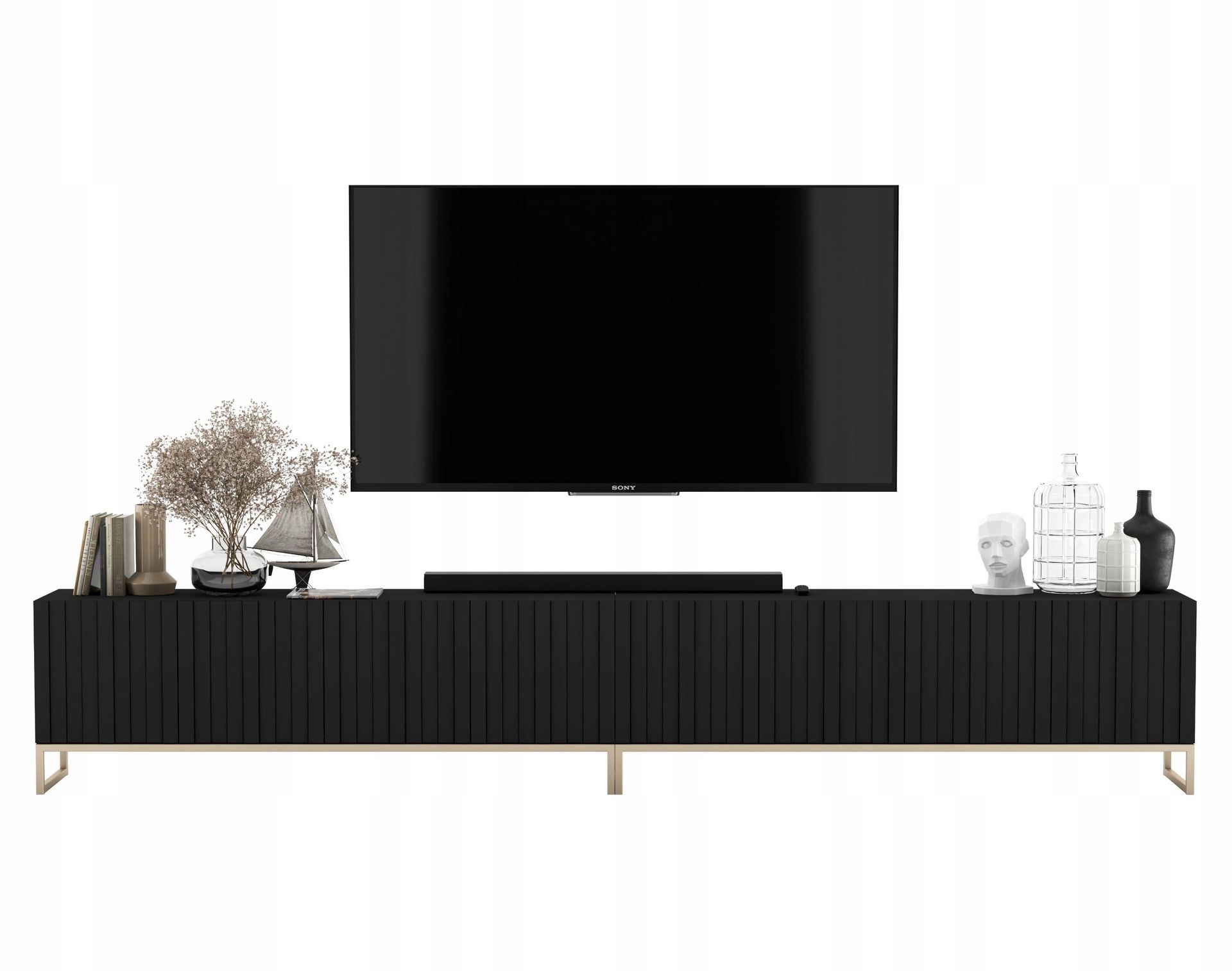 Szafka Rtv Glamour Nowoczesna Komoda Rtv Glamour Czarny Mat 300 cm