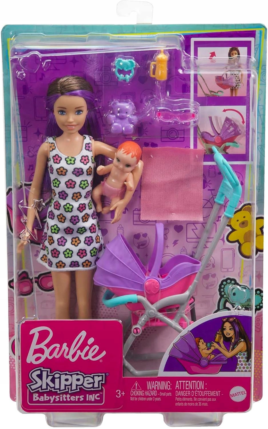 Barbie Lalka Skipper Opiekunka Dziecięca z Wózkiem GXT34