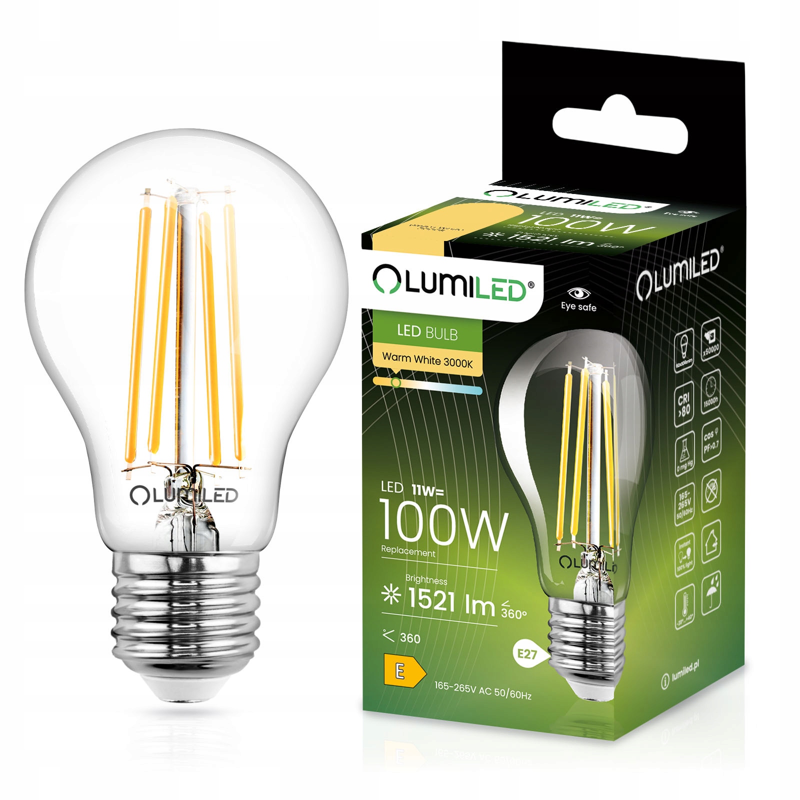 Żarówka Led E27 A60 11W 100W 1521lm 3000K Ciepła Filament Ozdobna