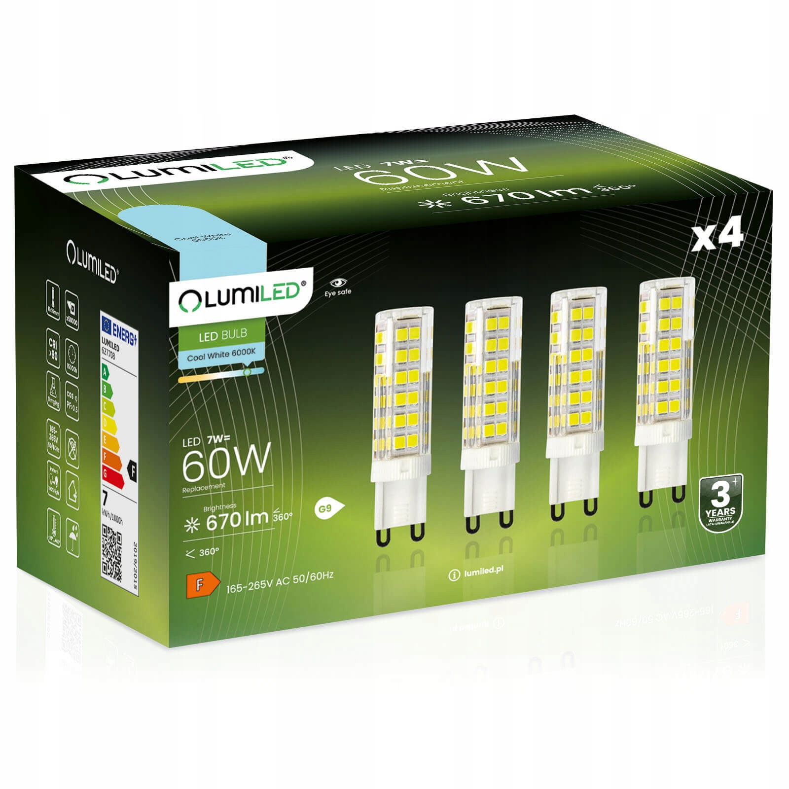 4x Żarówka Led Kapsułka Mini G9 7W 60W 6500K Zimna Barwa Smd 230V Lumiled