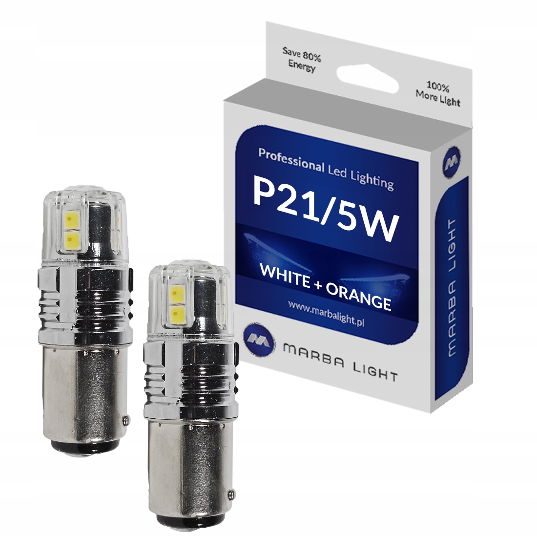 Marba Light Żarówki P21/5W BAY15d Led Biało Pom Usa ML4G215DC 2szt