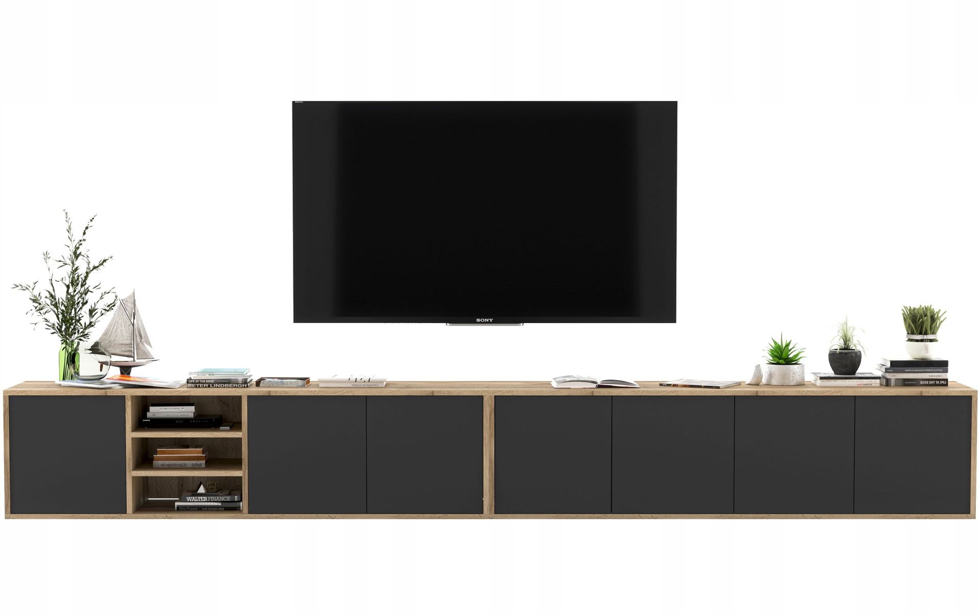 Wisząca Szafka Rtv Loft Komoda Rtv Czarny Mat 300