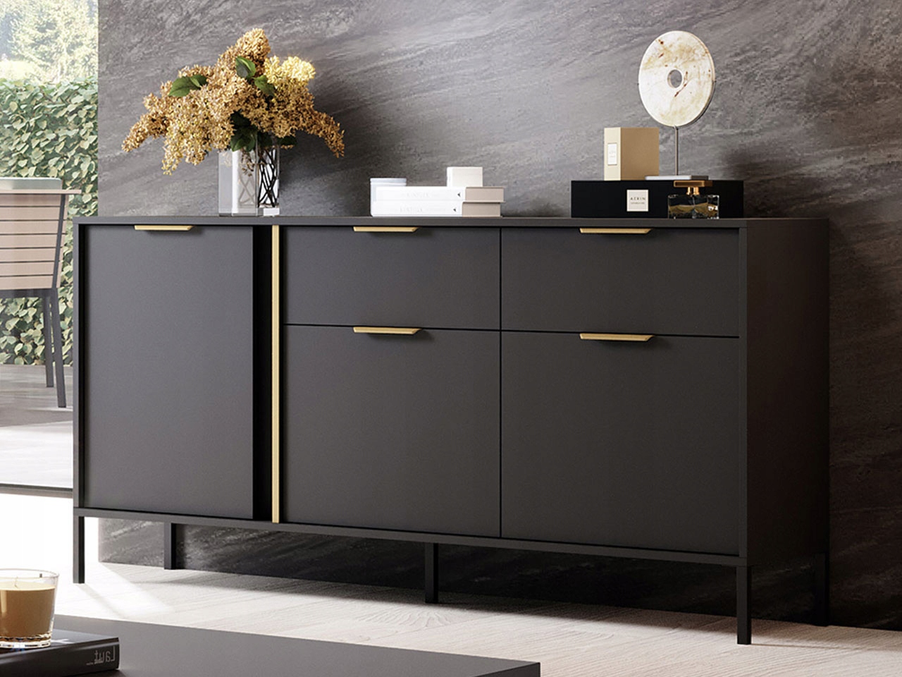 Komoda szuflady Lars 150cm antracyt złoty