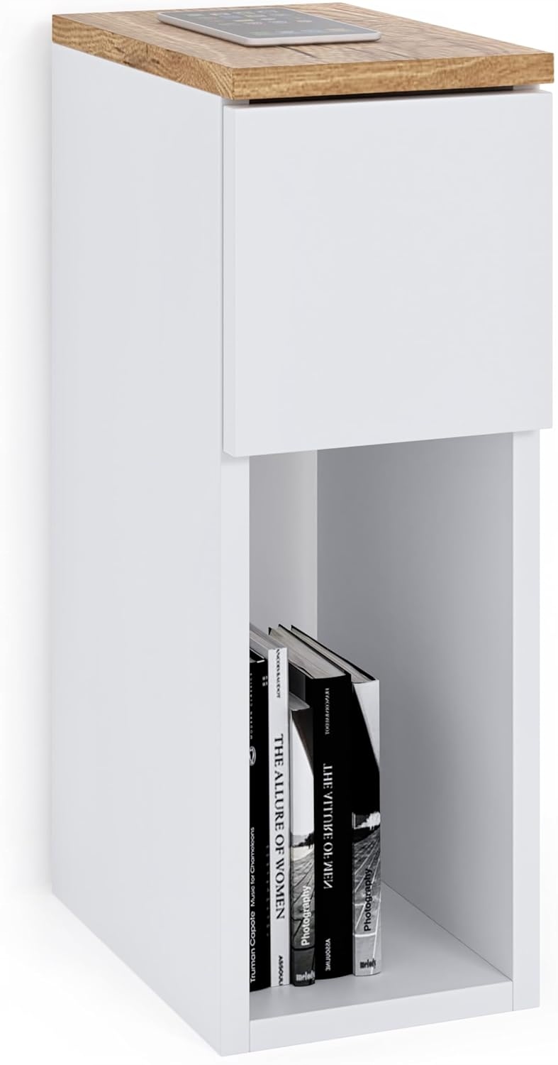 Szafka Nocna Wąska Z Szufladą Stolik Nocny Z Półką, wymiary: 20 x30 x55 cm