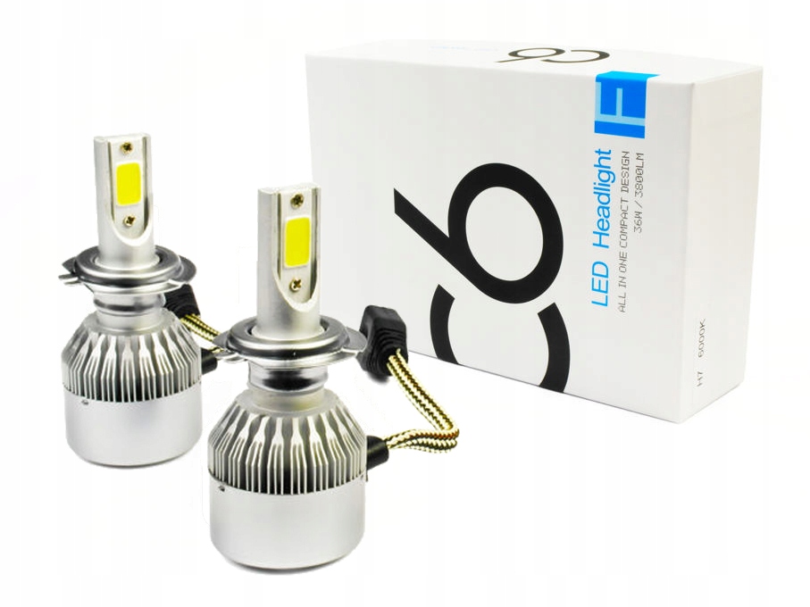Zestaw Led Cob H7 C6 72W 7600 lm żarówki Dzień/noc Cob 2 szt. Compact