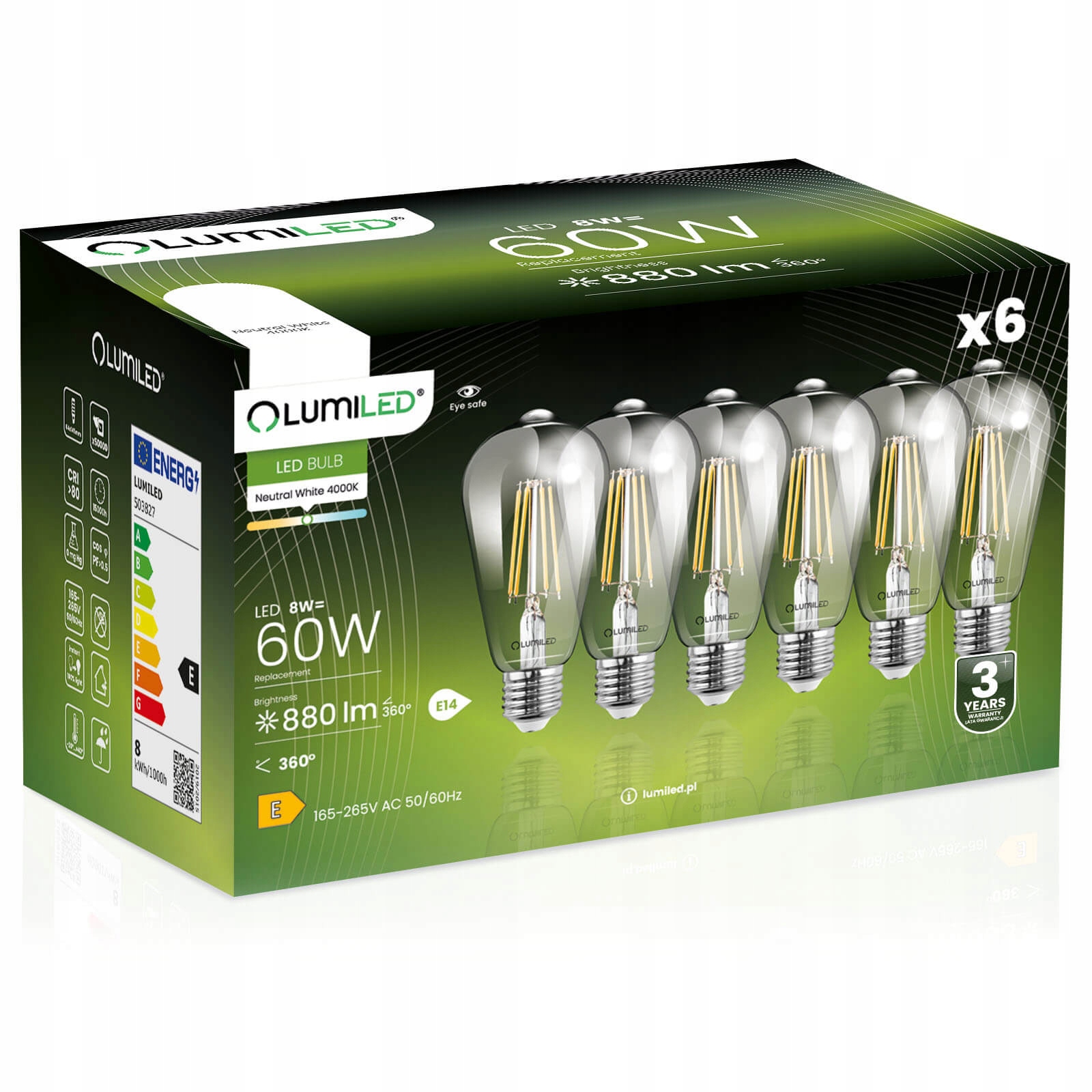 6x Żarówka Led E27 Edison ST64 8W 60W 4000K Neutralna Filament Ozdobna