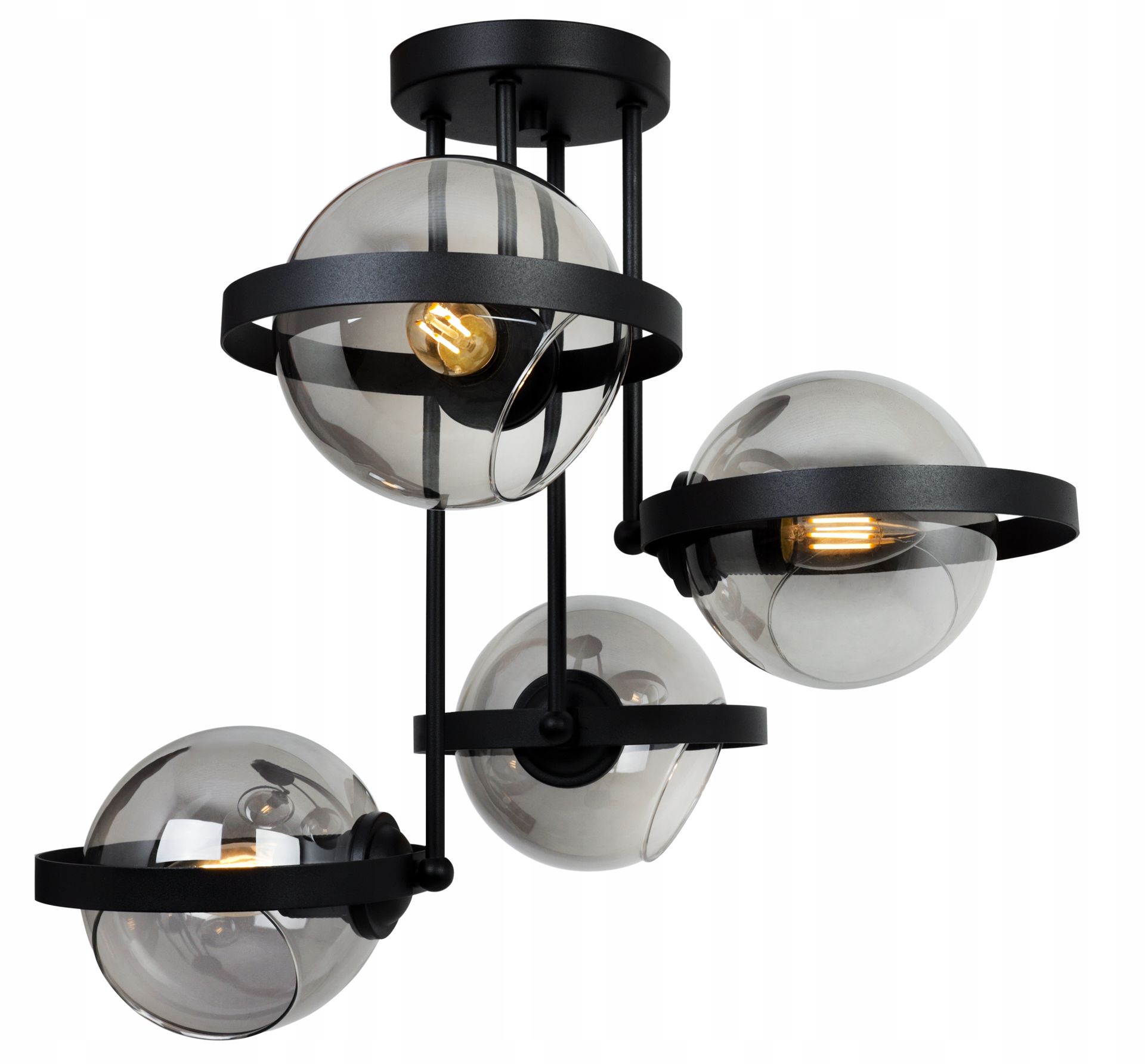 Lampa Sufitowa Wisząca Żyrandol Szklana Grafit Ring Czarny Loft Kule